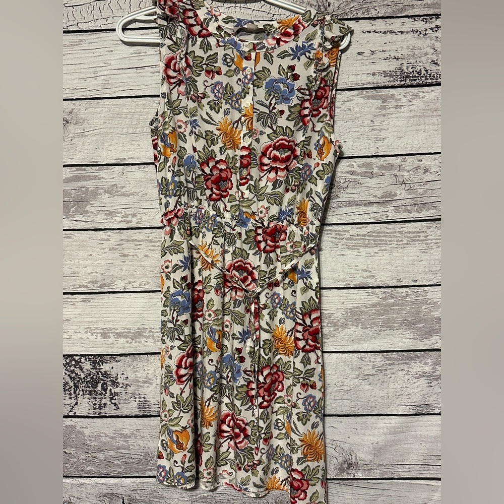 LOFT Floral Sleeveless Fit & Flare Dress Medium Belted
